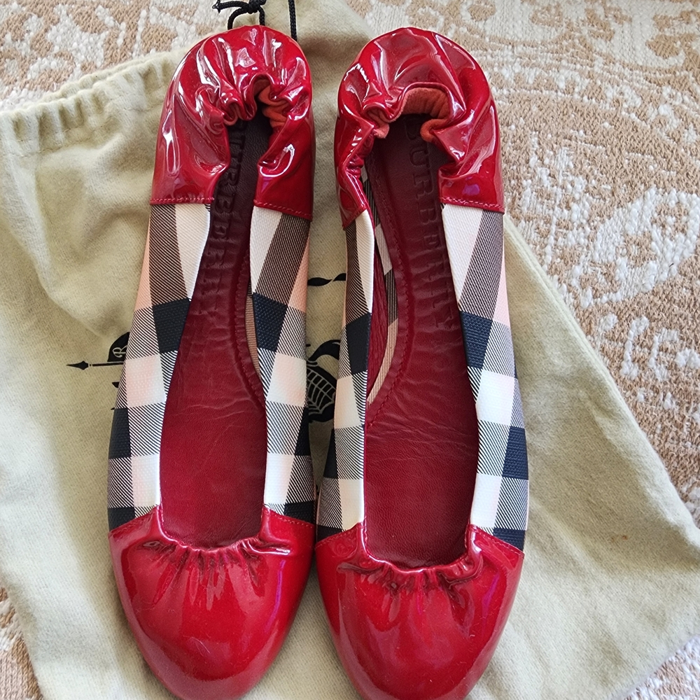 Burberry Red Checkered Ballet Flats